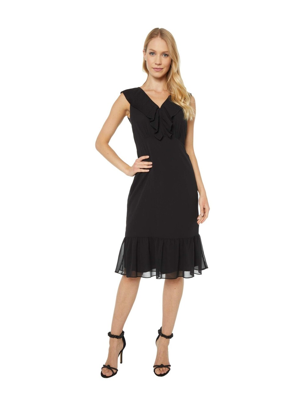 Sam Edelman Women's Sleeveless Pleat Neckline Dress, Black, 12